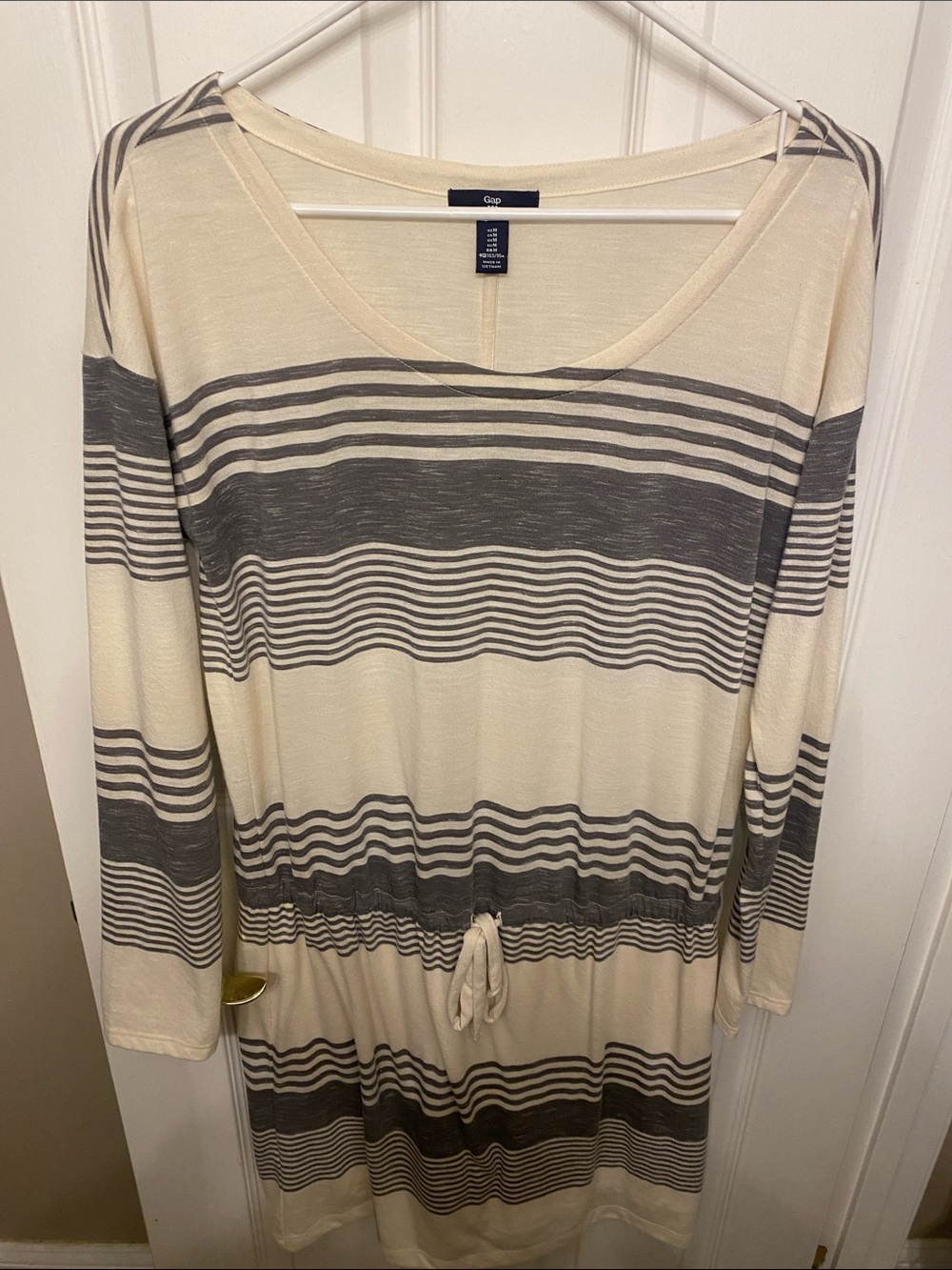 GAP Cream and Gray Striped Drawstring Tunic dress